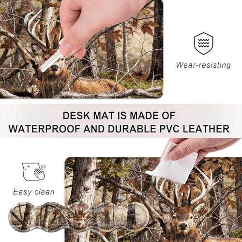 Mouse Pad,Large Desk Mat Set, 4in1 XL Mousepad + Keyboard Wrist Rest+Mouse Wrist Rest+Coaster with Ergonomic Desk Pad for Home Office Table Computer Cover -Camo Forest Deer - color: Camo Forest Deer