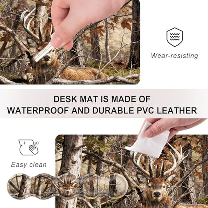 Mouse Pad,Large Desk Mat Set, 4in1 XL Mousepad + Keyboard Wrist Rest+Mouse Wrist Rest+Coaster with Ergonomic Desk Pad for Home Office Table Computer Cover -Camo Forest Deer - color: Camo Forest Deer
