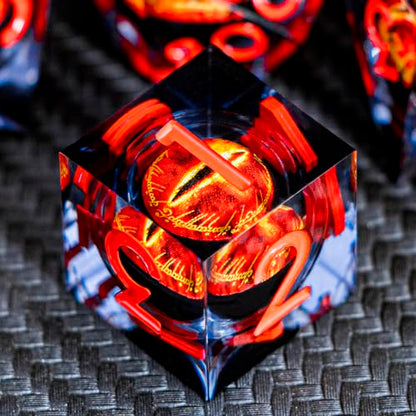 ARUOHHA DND Resin Dice Gazes Eye Dice Liquid Core Flaming RPG Sharp Edged Dice Set with Gift Box, Polyhedral D and D Dice Set Compatible with Dungeons Dragons Role Playing Game D20 D12 D10 D8 D6 - color: Sl01-black
