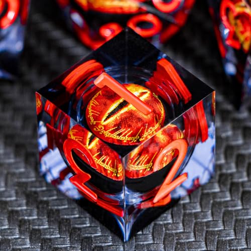 ARUOHHA DND Resin Dice Gazes Eye Dice Liquid Core Flaming RPG Sharp Edged Dice Set with Gift Box, Polyhedral D and D Dice Set Compatible with Dungeons Dragons Role Playing Game D20 D12 D10 D8 D6 - color: Sl01-black