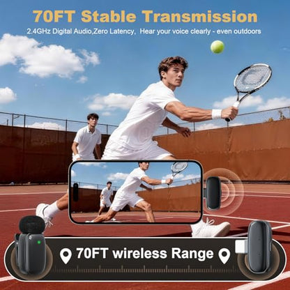 Wireless Lavalier Mini Microphone for iPhone ipad Android | 30H Long Battery Life, Noise Cancellation, Plug & Play for Vlogging, Video Recording, Podcast, YouTube, TikTok