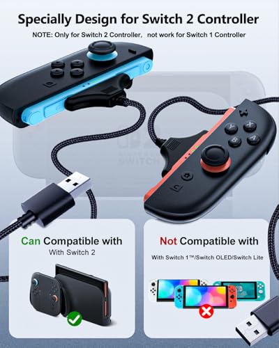 10FT Magnetic Charger Cable for Nintendo Switch 2 Joy-con (2025), 2-Pack | Fast Charging Cord Accesories for Joycon 2 Controller Nylon Braided USB Ports, Replacement High-Speed Charge for Joy con 2