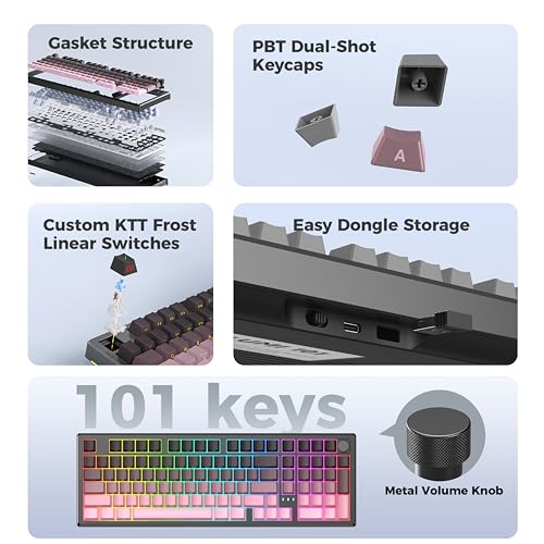 LUMI101 Wireless Mechanical Keyboard,Full-size keyboard with numeric keypad，Tri-Mode BT5.0/2.4GHz/USB-C Hot Swappable Custom Keyboard,RGB Backlit Computer Gaming Keyboards for PC/Tablet/PS/Xbox(Pink) - color: Pink