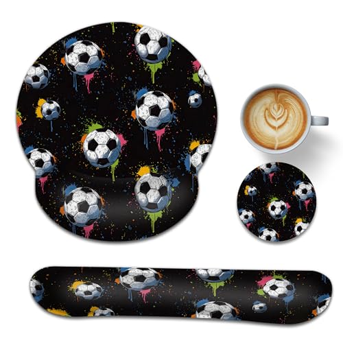 Soccer Keyboard Wrist Rest Pad Ergonomic Mouse Pad Set,3 in 1 Memory Foam Mouse Pad with Non Slip Base for Office and Home - color: Soccer