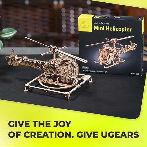 UGEARS Wooden 3D Puzzles for Adults - Easy Mini Helicopter Model Kit – Experience Aerial Innovation with Mechanical Puzzles DIY Kits for Adults - Ideal for Hobbyists, Aviation Enthusiasts - 167 Pcs - color: Mini Helicopter