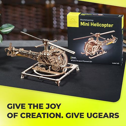 UGEARS Wooden 3D Puzzles for Adults - Easy Mini Helicopter Model Kit – Experience Aerial Innovation with Mechanical Puzzles DIY Kits for Adults - Ideal for Hobbyists, Aviation Enthusiasts - 167 Pcs - color: Mini Helicopter