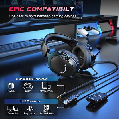 FIFINE Gaming USB Headset with 3.5mm Audio Jack, PC Over-Ear Headset with 7.1 Surround Sound, Detachable Microphone, Volume Control, Wired Headphones Black for PS5/PS4/Switch/XBOX controller H9