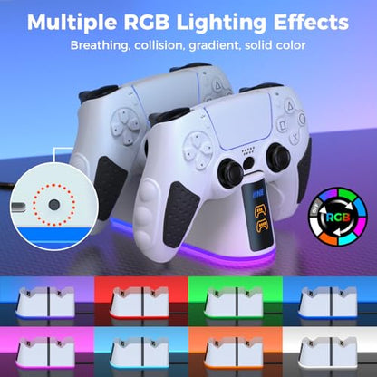 IINE Dual Charging Station for PS5 Controller, PS5 Charging Dock Stand with RGB Lights & LED Battery Indicators & Charging Cable