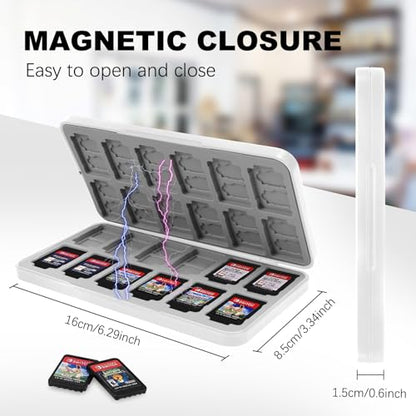 FYY Nintendo Switch Game Case Holder for Switch 2 Cartridge, Game Dot White | 24 Game Card Slots & 48 Micro SD Card Slots, Hard Shell, Silicone Lining - color: E-Gamepad Dot Pattern White