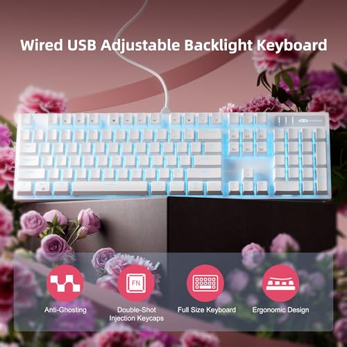 MageGee Mechanical Gaming Keyboard, Wired USB Adjustable Backlight Keyboard, New Mechanical Storm 100% Anti-ghosting Keyboards with Blue Switches for Windows PC/MAC Games (White) - color: White