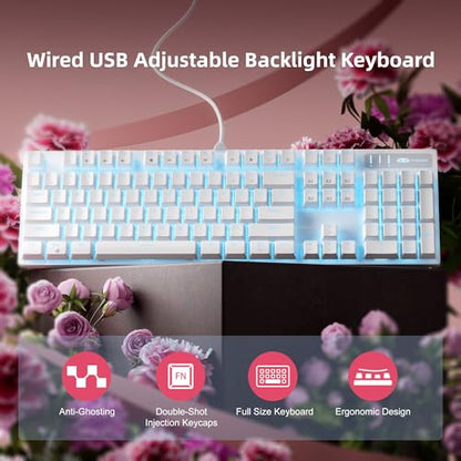 MageGee Mechanical Gaming Keyboard, Wired USB Adjustable Backlight Keyboard, New Mechanical Storm 100% Anti-ghosting Keyboards with Blue Switches for Windows PC/MAC Games (White) - color: White