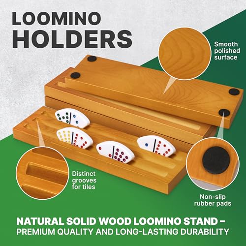 Queensell Loomino Holders – Curved Domino Racks Set of 4 – Loomino Mexican Train Game Accessories – Wooden Domino Trays - size: Loomino Holders
