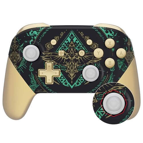 eXtremeRate Faceplate Backplate Handles Cover, Glow in Dark - Totem of Kingdom Black Octagonal Gated Sticks Design DIY Replacement Grip Housing Shell for Nintendo Switch Pro Controller - No Controller - color: Glow in Dark - Totem of Kingdom Black