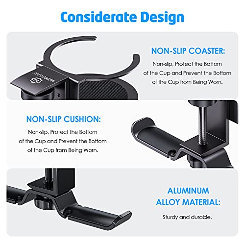 Headphone Stand, 2 in 1 PC Gaming Headset Stand Cup Holder, with Cable Organizer, 360° Adjustable & Rotating Arm Clamp Headphone Holder, Suitable for All Headphones and Drinks