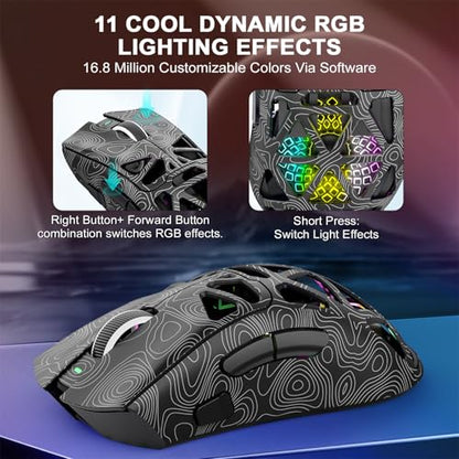 G11 Lightweight Wireless Gaming Mouse for FPS & Competitive Gaming, Tri-Mode Bluetooth 5.1/2.4GHz/USB-C, 22000 DPI RGB Mouse with Programmable Buttons for PC, Laptop & Mac - color: Line Black
