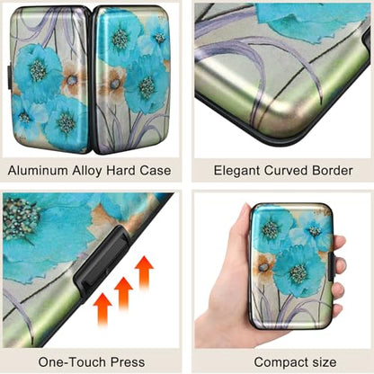 ELFISH Mini RFID Aluminum Wallet Credit Cards Holder Business Card Case Metal ID Case for Men Women(Blue Flower) - color: Blue Flower