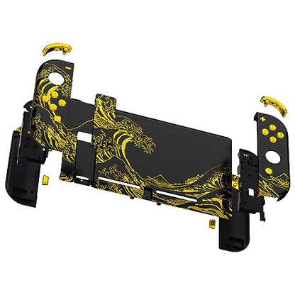 eXtremeRate DIY Replacement Shell Buttons for Nintendo Switch, Back Plate for Switch Console, Housing with Full Set Buttons for Joycon Handheld Controller - The Great Golden Wave Off Kanagawa - Black - color: The Great Wave Off Kanagawa - Black