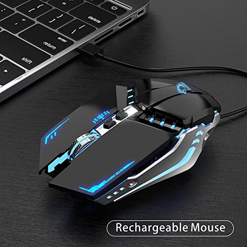 TENMOS T12 Wireless Gaming Mouse, Silent Rechargeable Computer Mice-Black | 2.4GHz Optical, 7 Color LED Lights, Quiet Click,Side Buttons,3 Adjustable DPI,Ergonomic Design, Nano Receiver,USB C Charging - color: black