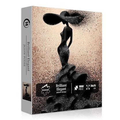 Impossible Puzzles for Adults 1000 Pieces, PICKFORU Black Women Aesthetic Art Puzzle, Beauty Elegant Lady Diamond Aesthetic Art Challenge Jigsaw Puzzle - style: Brilliant Elegant Puzzle