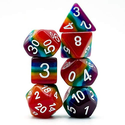 Cusdie 7-Die Rainbow Dice Polyhedral DND Dice Set for Role Playing Game (Rainbow-Opaque) - color: Rainbow-opaque