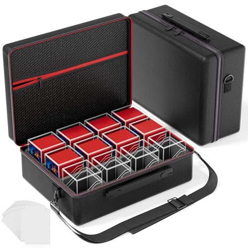 Proijeut Card Deck Box with Portable Case, 12 Pack Clear Commander Deck Box with 12 Dividers, Holds 1200+ Double Sleeved Cards, Fit for MTG, YuGiOh, TCG - color: Black, size: 12 Slot