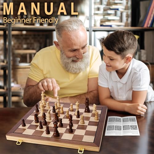 Magnetic Wooden Chess Set for Adults Kids, 15" Folding Chess Boards with 2 Extra Queens, Portable Travel Chess Sets with Pieces Storage Slots, Beginner Chess Game Set for Kids, Adults - style: Magnetic Chess Set