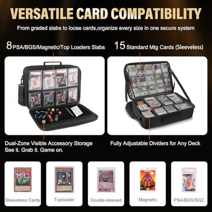 Card Deck Storage Bag for 2000+ Cards,3-Layer MTG Bag Card Storage Box with 10 Customizable Partitions & Adjustable Shoulder Strap,Trading Card Case Fits for MTG,YuGiOh,TCG,Magic,Sports Cards - Black