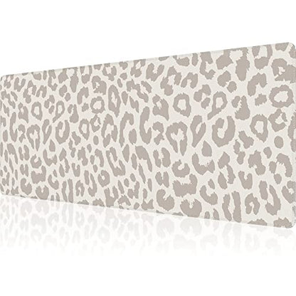Leopard Print Gaming Mouse Pad Large Cheetah Desk Mat, 31.5x11.8in, XL | Extended Big Mousepad, Waterproof Smooth Surface, Non-Slip Rubber Base, Stitched Edges, For Keyboard Mouse, For Home Office - color: Grey Leopard Print