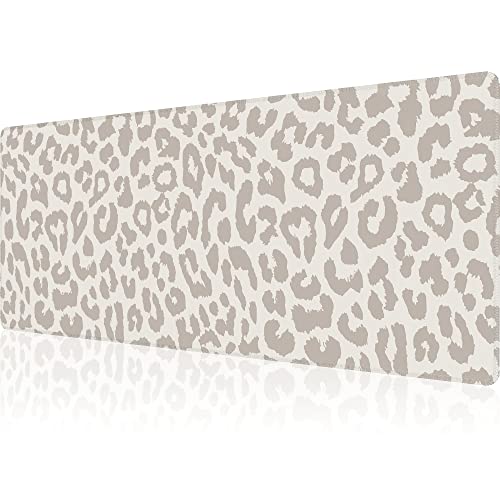 Leopard Print Gaming Mouse Pad Large Cheetah Desk Mat, 31.5x11.8in, XL | Extended Big Mousepad, Waterproof Smooth Surface, Non-Slip Rubber Base, Stitched Edges, For Keyboard Mouse, For Home Office - color: Grey Leopard Print