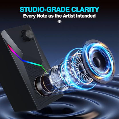 Computer Speakers for Desktop PC, USB Powered with AUX Connection, 6 RGB Lighting Modes, Volume Knob Control, Plug and Play Stereo Speakers for Monitor, Laptop, Gaming, Movies - style: CO-702