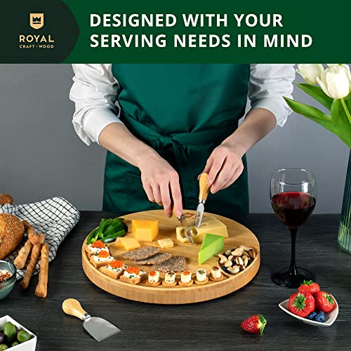 ROYAL CRAFT WOOD Bamboo Cheese Large Round Board and Knife Set with Charcuterie Board & Serving Tray Non - Expandable - style: 2-3 Guests