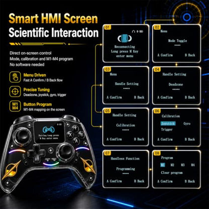 Morostron Wireless Controller for PC and Steam Games, Switch/Switch 2/iOS/Android Compatible, Interactive Screen, Hall Sticks, RGB, 1200mAh, Black - color: Black