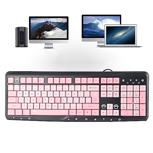 ANGGREK Silent Keyboard Mechanical Keyboard Membrane USB Wired 104 Keys QWERTY with Adjustable Bracket for Laptop Home Office Gaming (Black Pink) - color: Black Pink