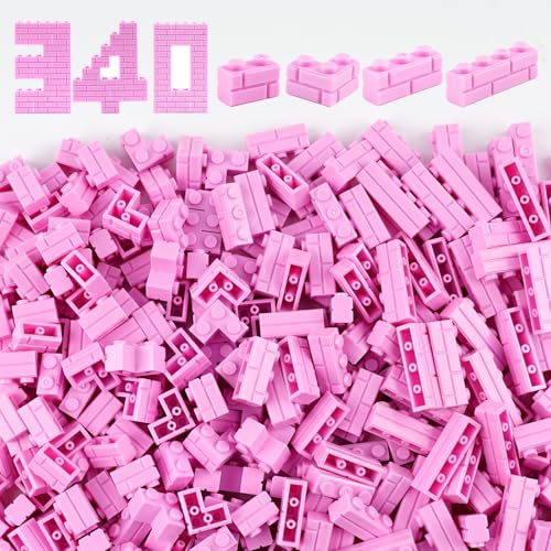 Masonry Bricks Wall Building Accessories: 340PCS Classic Masonry Profile Block Parts and Pieces Creative Construction Bulk,MOC Friends House Castle Pieces (Pink) - color: Pink