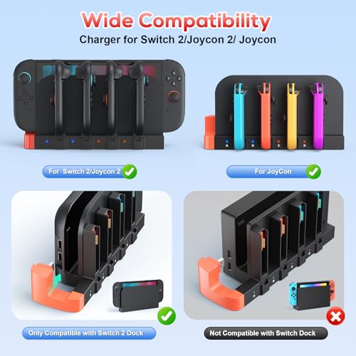 [Switch 2/1 Charger Dock], Switch 2 Controller Charging, 8 in 1 Fast Charger for Joycon 2/1, Wireless Portable Dual-Direction Magnetic Charger for Nintendo 2 (NTT41)