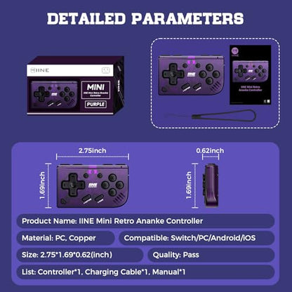 IINE Mini Retro Wireless Controller, Micro Remote Controller for Switch/OLED, PC, Android and IOS, Keychain Pocket-sized Controller with Turbo Function (Purple) - color: Purple