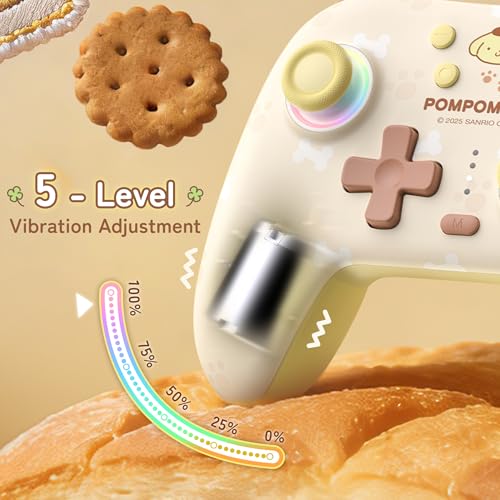 Kuitmor Pompompurin Switch Pro Controller, Cute Hall Effect Wireless Gamepad No Drift for Switch 2/Switch/OLED/Lite, PC/Steam, Android, iOS, Bluetooth + Wired, Turbo, Back Buttons, 6-Aixs Gyro, Wake-up, RGB (Yellow, Without 2.4g Receiver) - color: Yellow