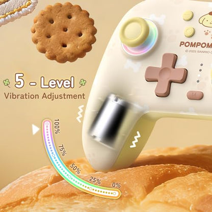 Kuitmor Pompompurin Switch Pro Controller, Cute Hall Effect Wireless Gamepad No Drift for Switch 2/Switch/OLED/Lite, PC/Steam, Android, iOS, Bluetooth + Wired, Turbo, Back Buttons, 6-Aixs Gyro, Wake-up, RGB (Yellow, Without 2.4g Receiver) - color: Yellow