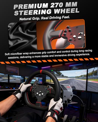 PXN V10 PRO Direct Drive Sim Racing Wheel and Pedals for PC, Xbox, PS4 | 3.2Nm Direct Drive Force Feedback, 10.6-Inch Detachable D-Shape Wheel, 4 Paddle Shifters, Hall-Effect Pedals, 17 Buttons