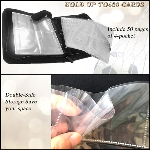 Trading Card Binder 400 Pockets, Soccer Card Binder Holder with 50 Removable Sleeves Fits 400 Sport Cards, Soccer Card Gifts Collector Album with Zipper Storage Display Case - color: Soccer