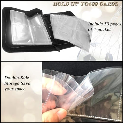 Trading Card Binder 400 Pockets, Soccer Card Binder Holder with 50 Removable Sleeves Fits 400 Sport Cards, Soccer Card Gifts Collector Album with Zipper Storage Display Case - color: Soccer