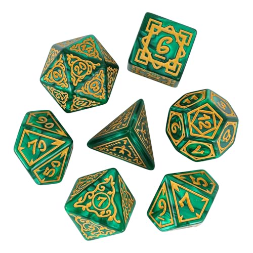 Dice DND, Polyhedral Dice Set(7 Pcs) D&D Dice with Leather Dice Bag for Role Playing Dice Games RPGs(Druid - Green) - color: Druid 7pcs G