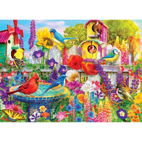 RoseArt Kodak Premium Bird Bath Garden 1000 Piece Jigsaw Puzzle | Fully Interlocking Pieces, Bonus Poster Included, Made in USA - style: Bird Bath Garden