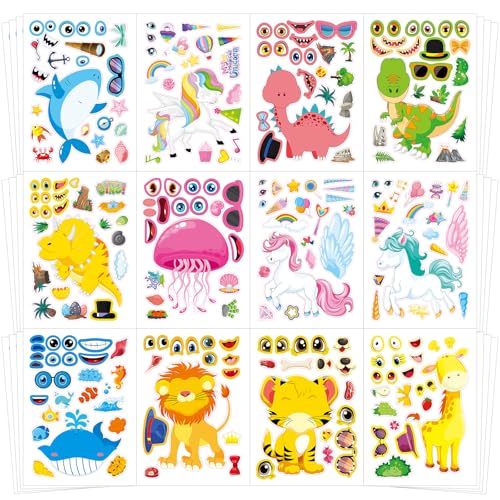 48 Sheets Create Funny Mixed Animals Stickers, Make a Face Stickers for Boys and Girls, Travel Sticker Books, Party Favors, Birthday, Home, School and Activities Gifts for Kids Ages 3+ - style: Mixed Animal