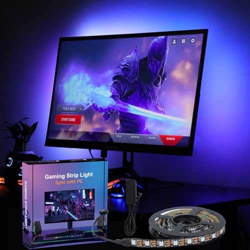 Gaming Lighting Sync PC Backlight 16 Million Color USB Powered RGB IC LED PC Backlight Strip for Gaming Room Decor, Smart LED Lights for Monitors with Color (for 27") - size: for 27"PC
