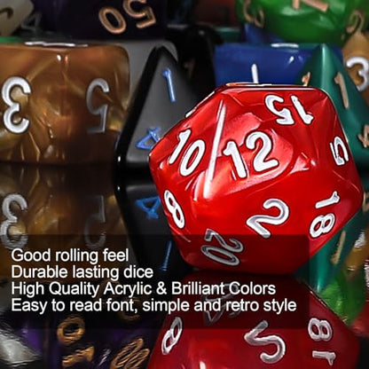 QMay 20 Sets Polyhedral Dice - 140 Pcs (20 X 7) DND Dice + 1 Large Dice Bag | 20 Colors D4 D6 D8 D10 D% D12 D20, Great for Dungeons&Dragons, MTG, Role Playing Table Games, Dice Goblins, RPG Players & DMs - color: 20 Sets-140pcs