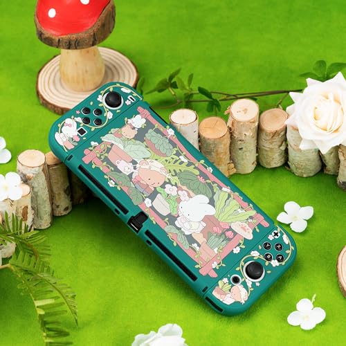 GeekShare Protective Case Slim Cover Case Compatible with Switch OLED and Joystick - Shock-Absorption and Anti-Scratch Skin Case for OLED Switch - Bunny Garden - size: For Switch OLED