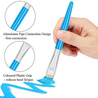 20 Pcs Kids Paint Brushes - Round & Flat, Easy Hold & Clean, Bristle Craft for Acrylic, Oil & Watercolor Paint