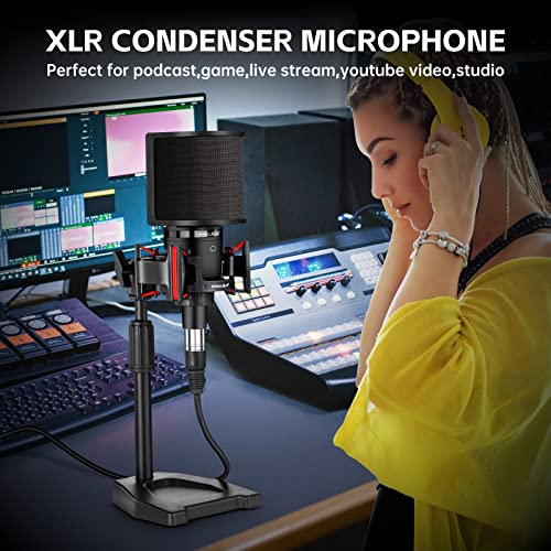 XLR Podcast Microphone Professional Cardioid Condenser Microphone for PC Computer Studio XLR Mic Kit for Recording/Podcasting/Streaming/Voice Over/ASMR/Home Studio/YouTube with Desktop Stand | 48V power required.XLR podcast mic for vocals, voiceovers and
