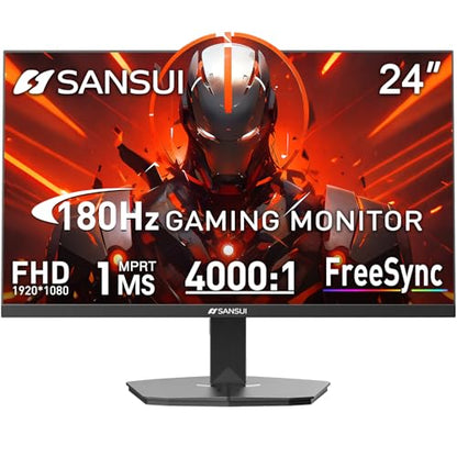 SANSUI Gaming Monitor, 24 Inch 180Hz, FHD 1080P 1ms 110% sRGB Computer Monitor, HDMI DP Ports VESA Support for Game Office (HDMI Cable Included) - size: 23.81
